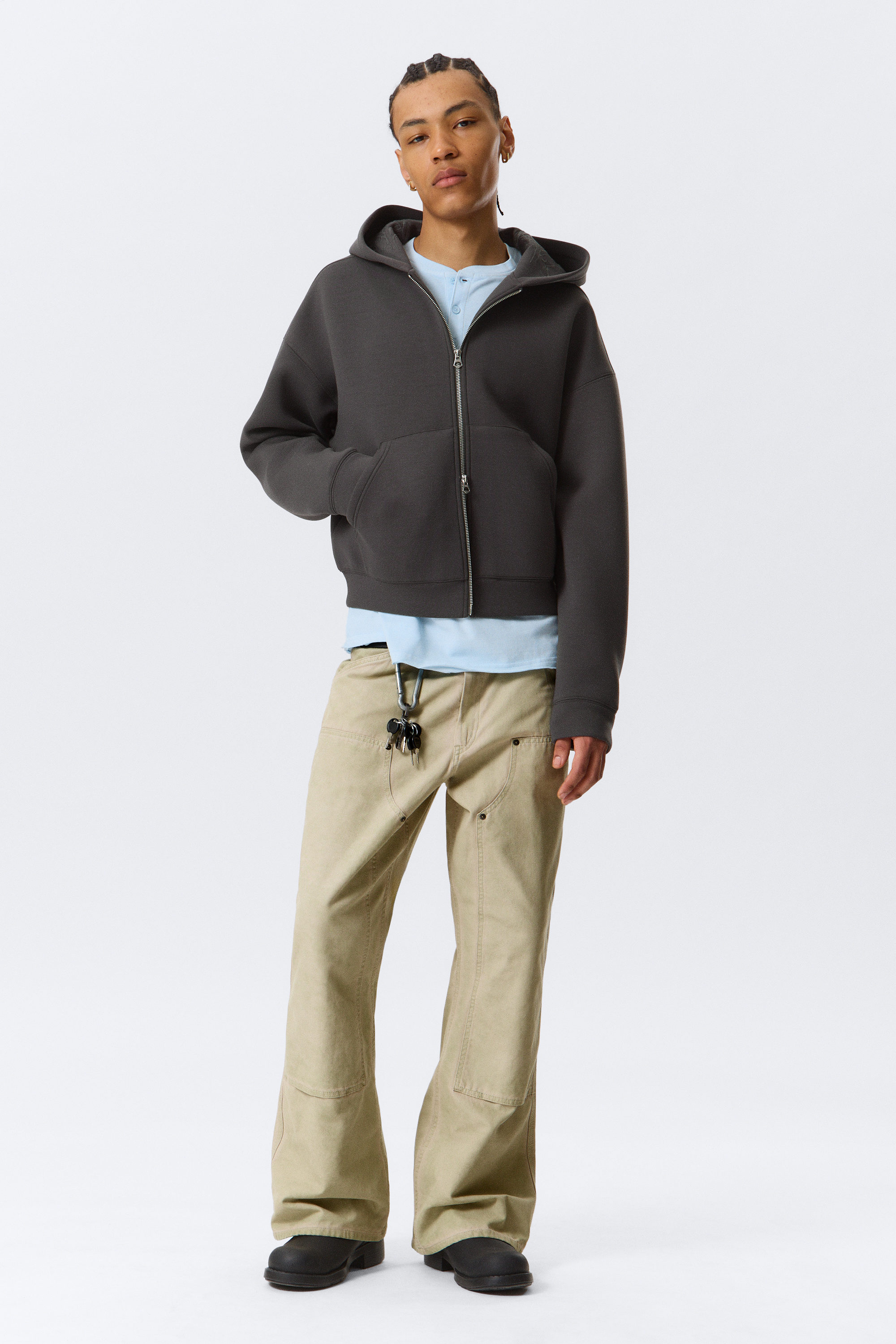 simon graphic scuba zip hoodie - Donkergrijs - geborduurd | Weekday NL