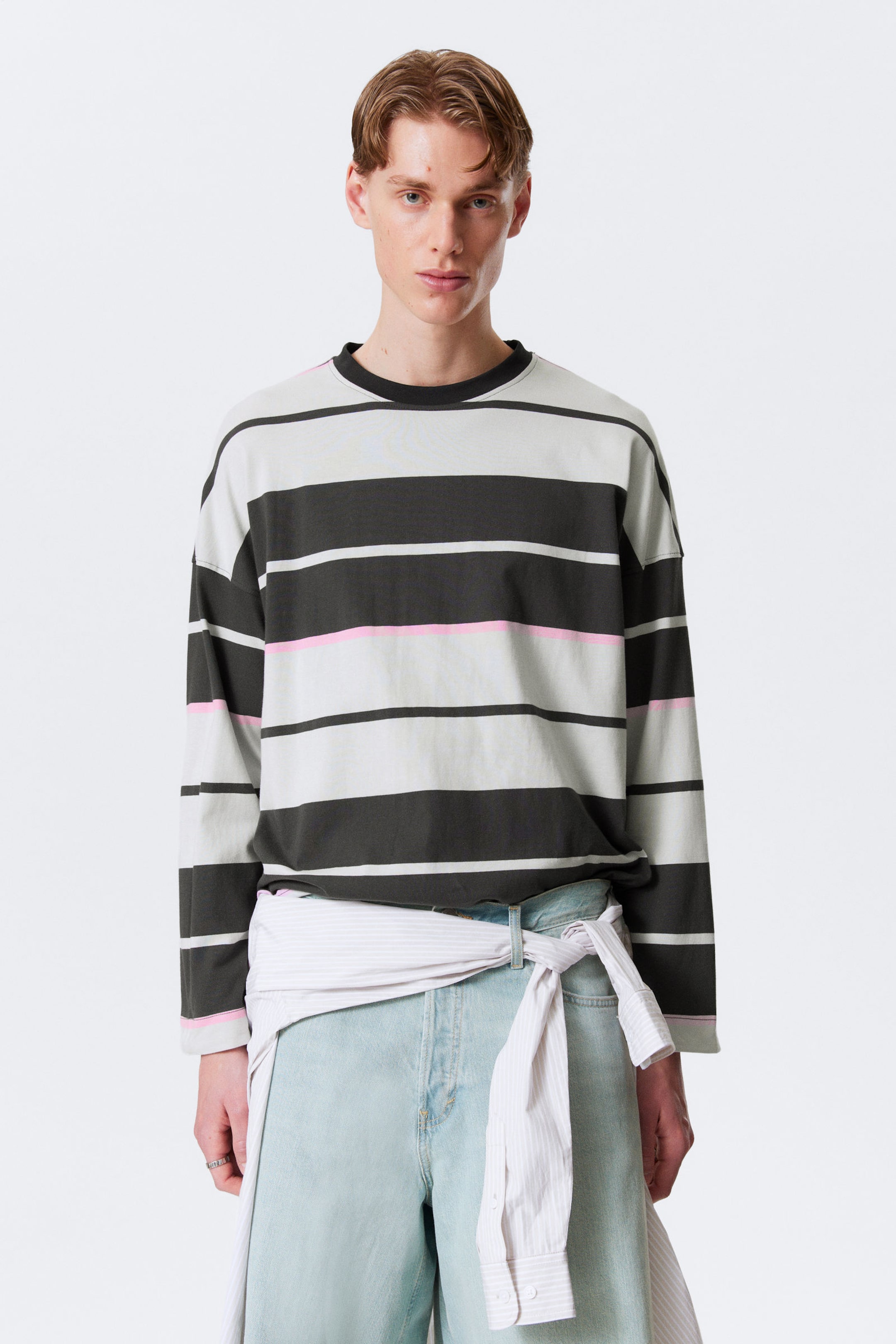 #393C3D - Square Long-Sleeved Cotton T-shirt - 1