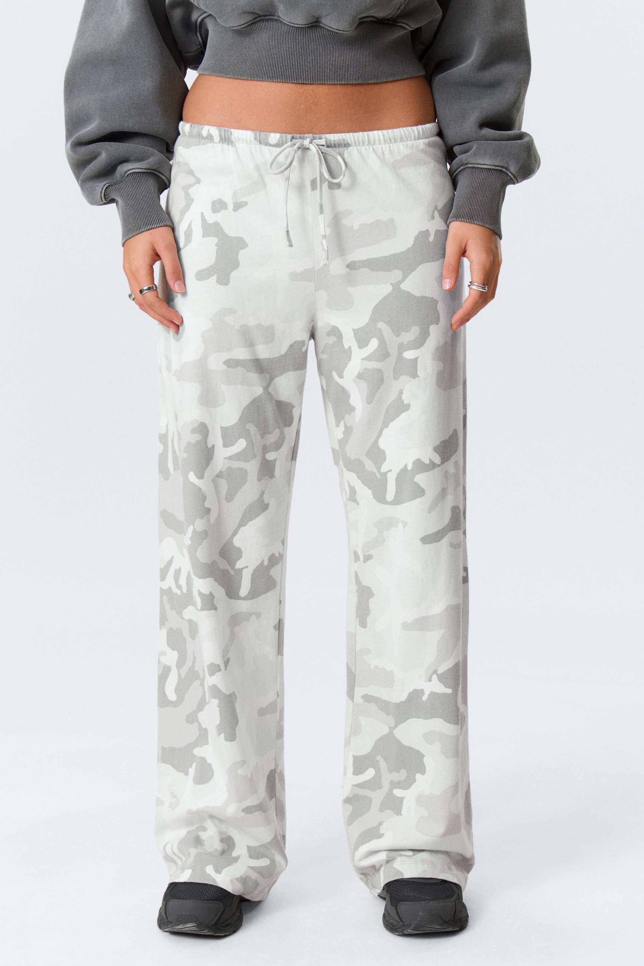 White - Camo - Printed Wide-Leg Pull-On Trousers - 2