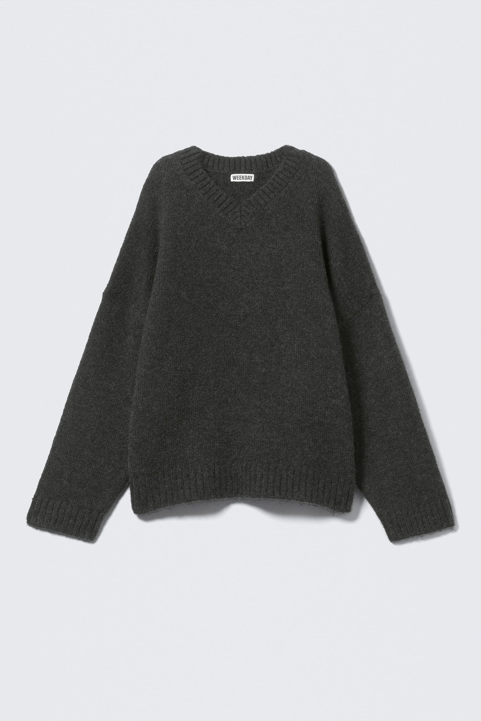 Oversized V-Neck Wool Blend Sweater - Black/Dark Green - 2
