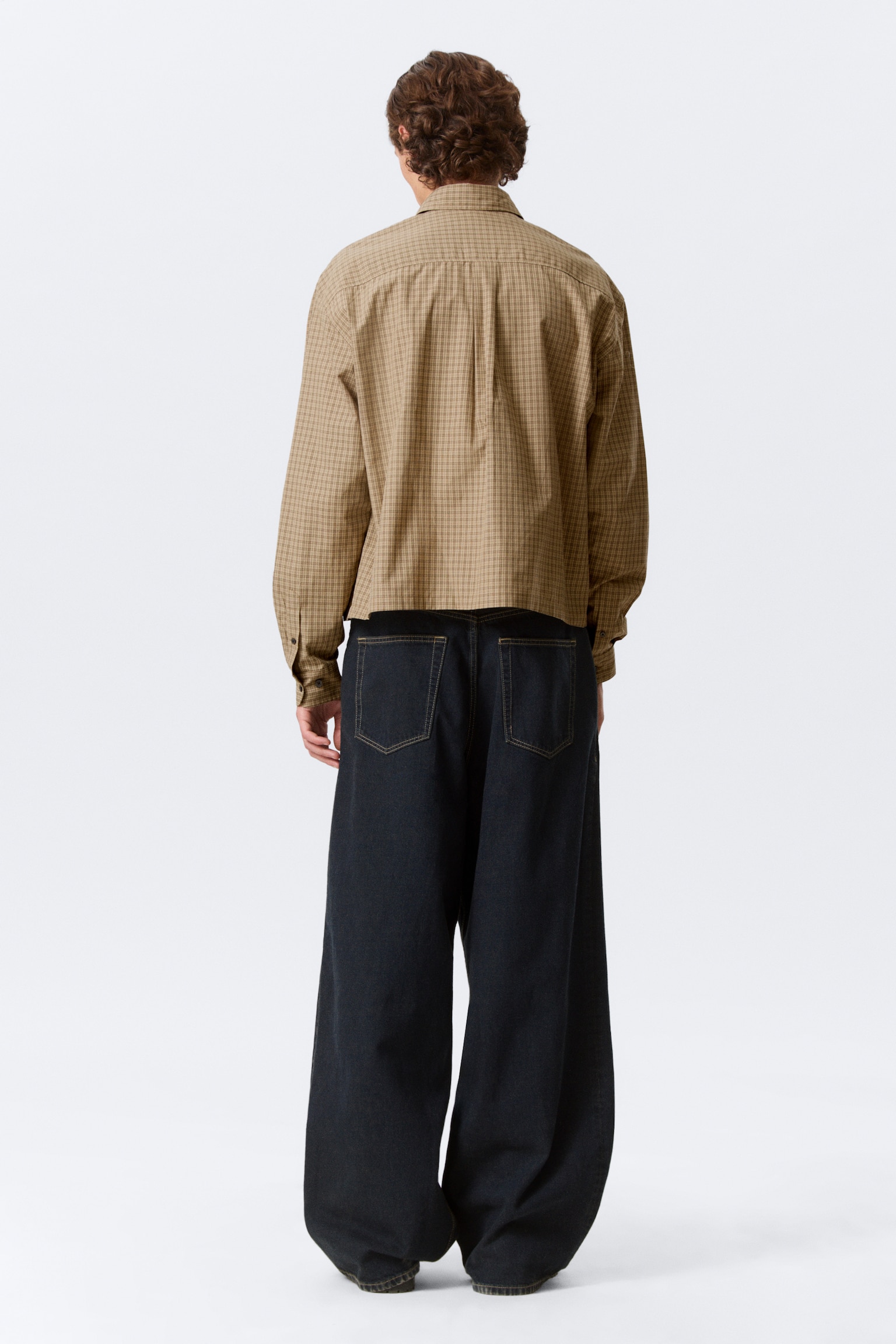 Chemise carrée décontractée en popeline - Carreaux beiges - 5