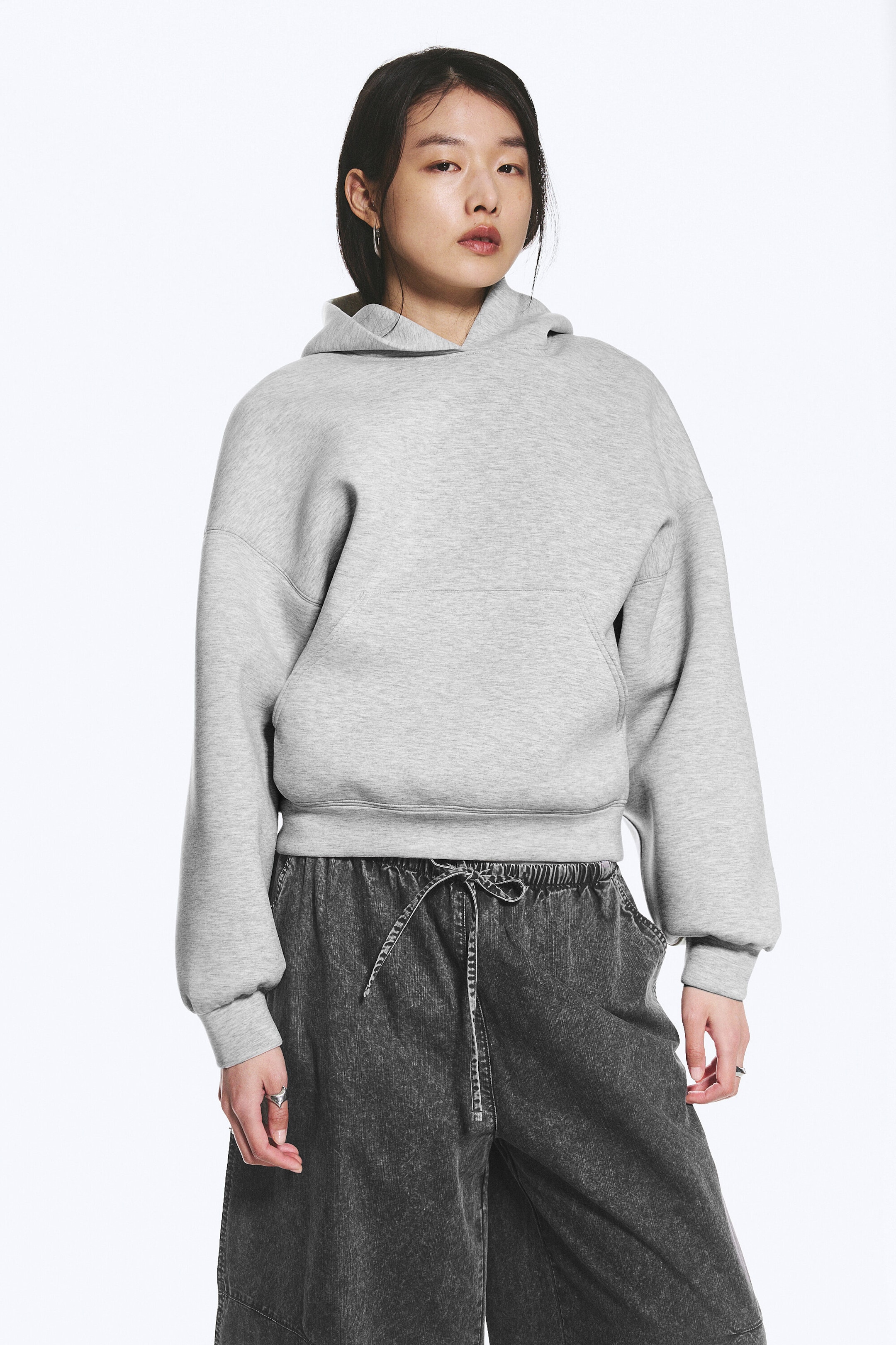 Light Grey - Oversized Scuba Hoodie - 1