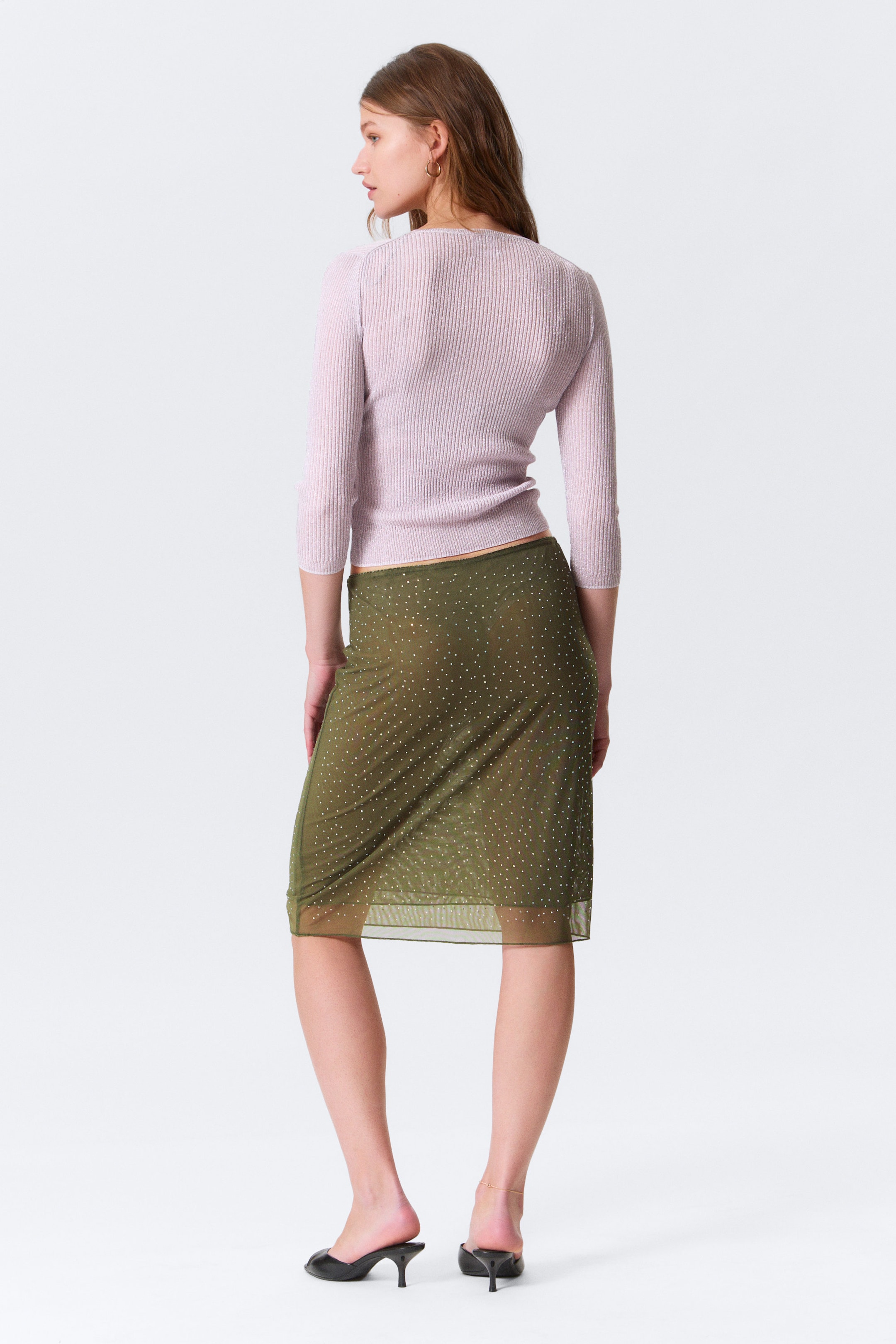 Lichtroze - Slim gebreide trui met V-hals - 3