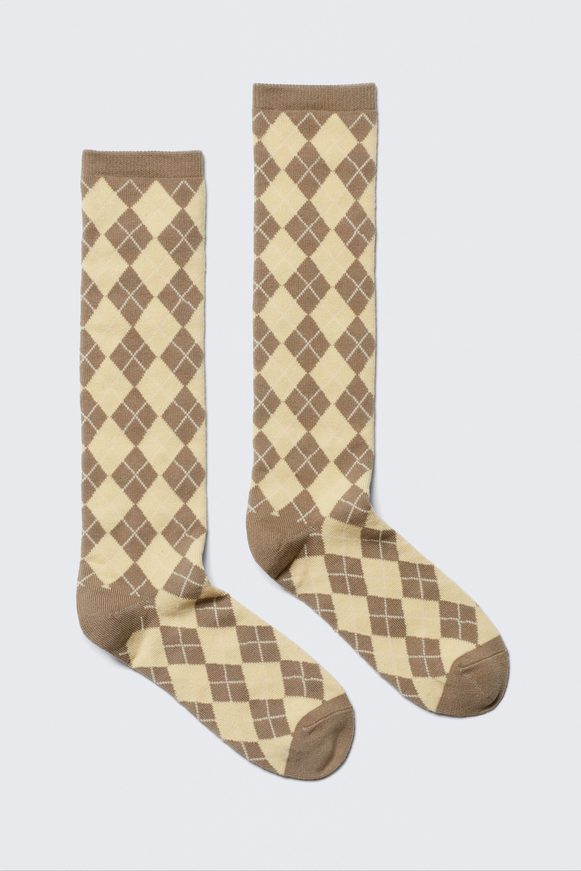 Dusty Ecru & Mole Argyle - Argyle Knee-High Socks
