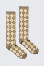 Dusty Ecru & Mole Argyle - Argyle Knee-High Socks - 0
