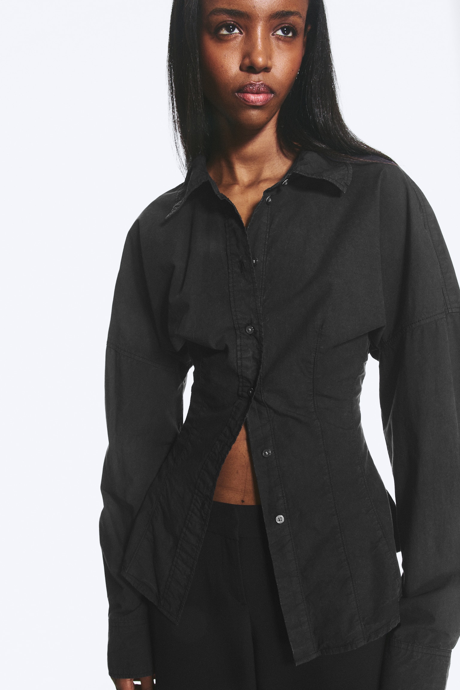 Cămașă A-Line cu talie accentuată - Negru/Checked Black/Grey - 1