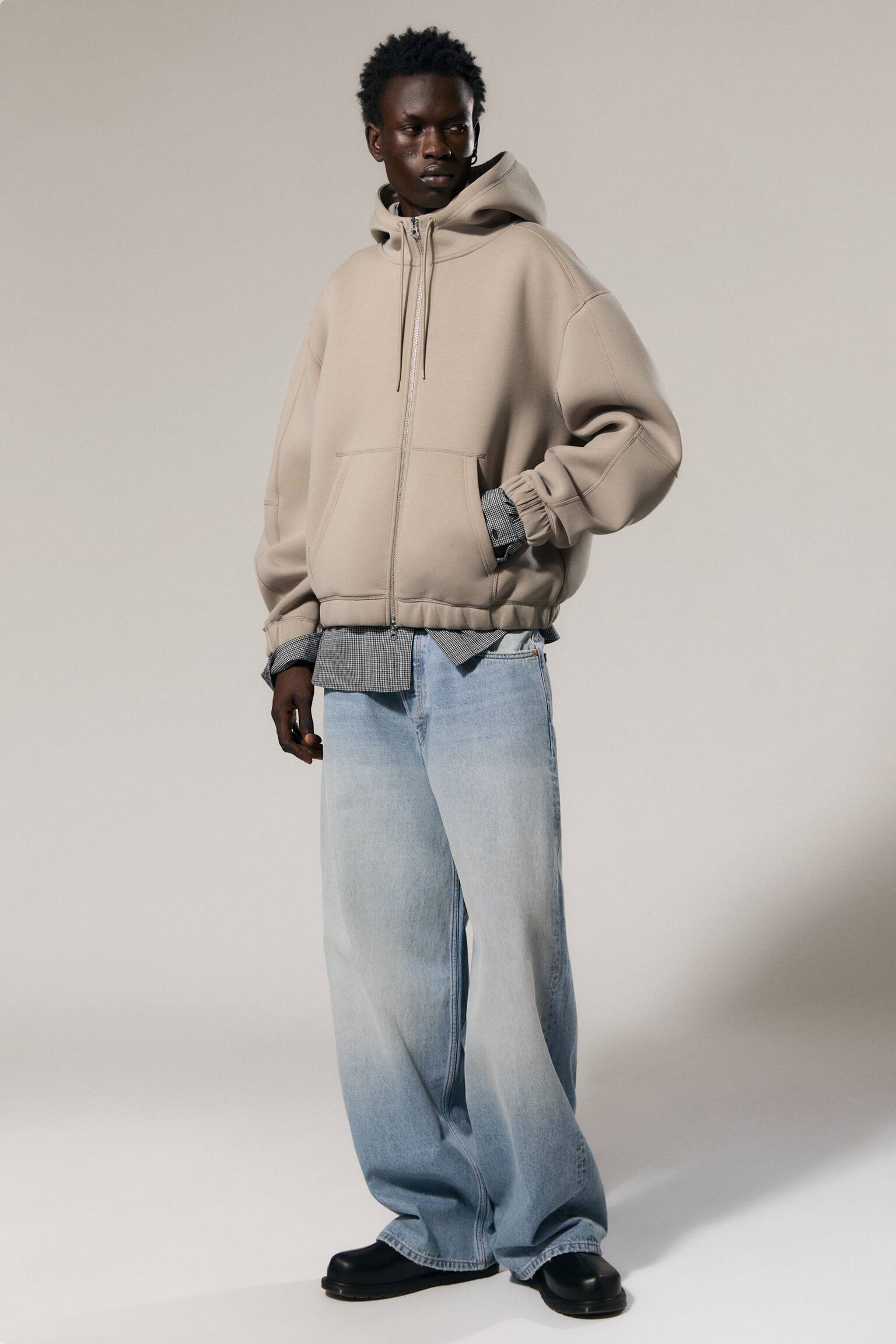 Felpa con cappuccio e zip - Light Dusty Mole/Nero - 1