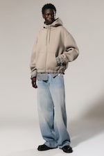 Light Dusty Mole - Loose High-Neck Scuba Zip Hoodie - 0