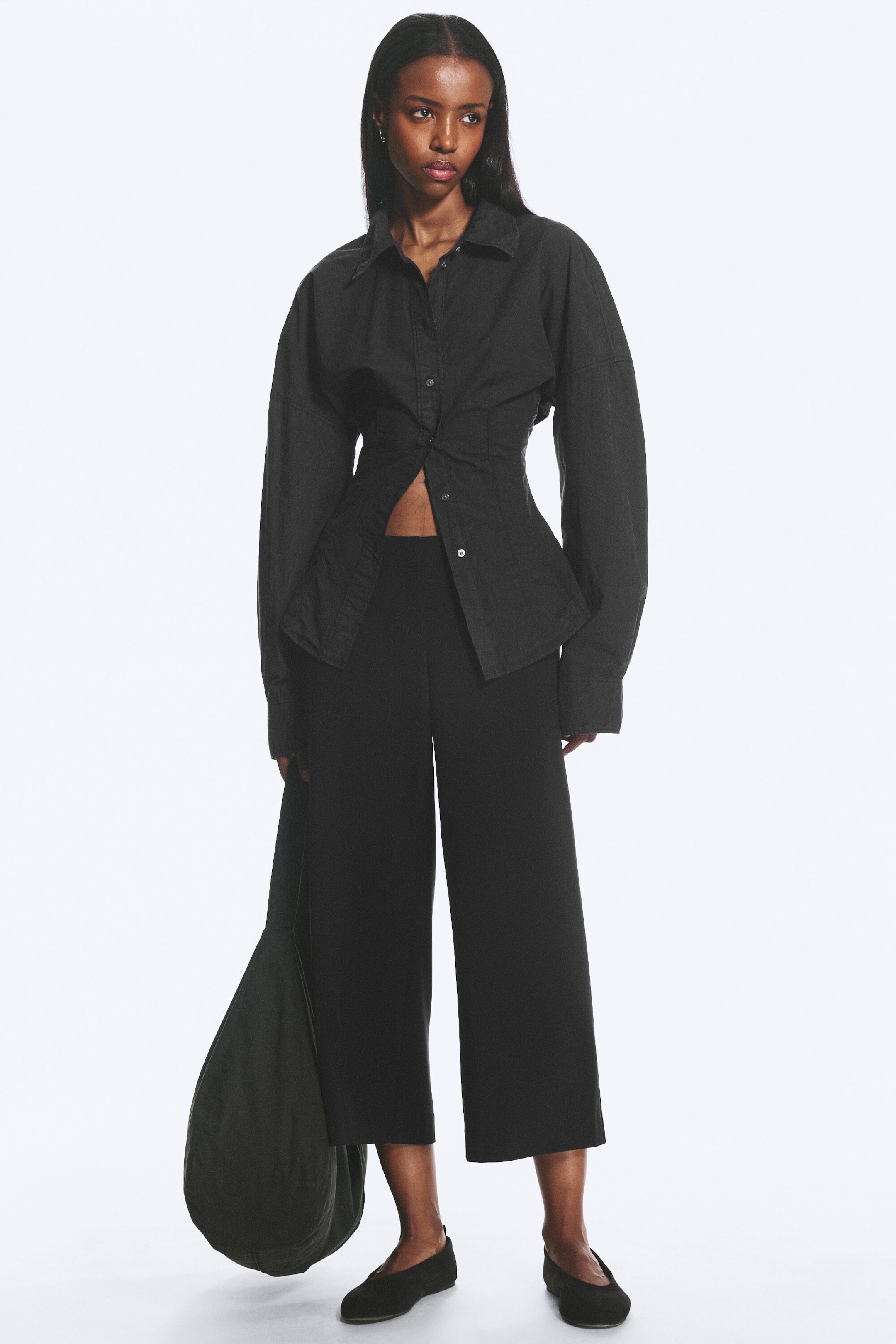 Black - Waisted A-Line Shirt - 1