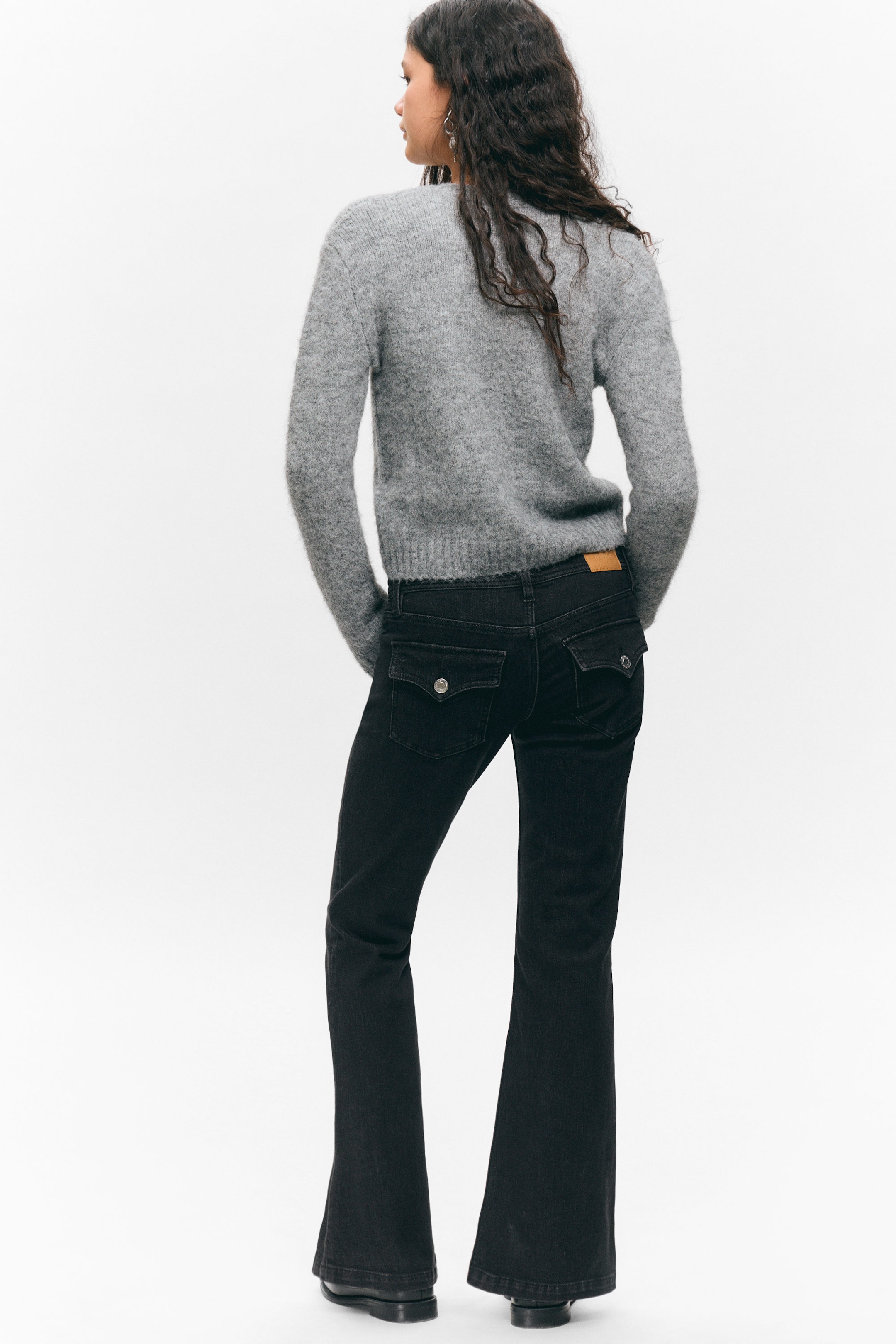 Ink Black - Black - Low Rise Slim Flared Leg Jeans - 2