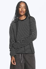 Striped Black - Long-Sleeved Boxy Cotton T-shirt - 0