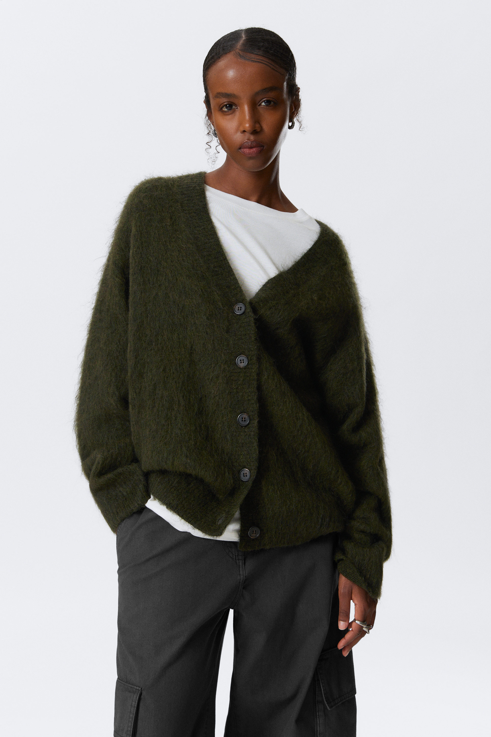 Svart - Mohairmix cardigan med lös passform och V-ringning - 1