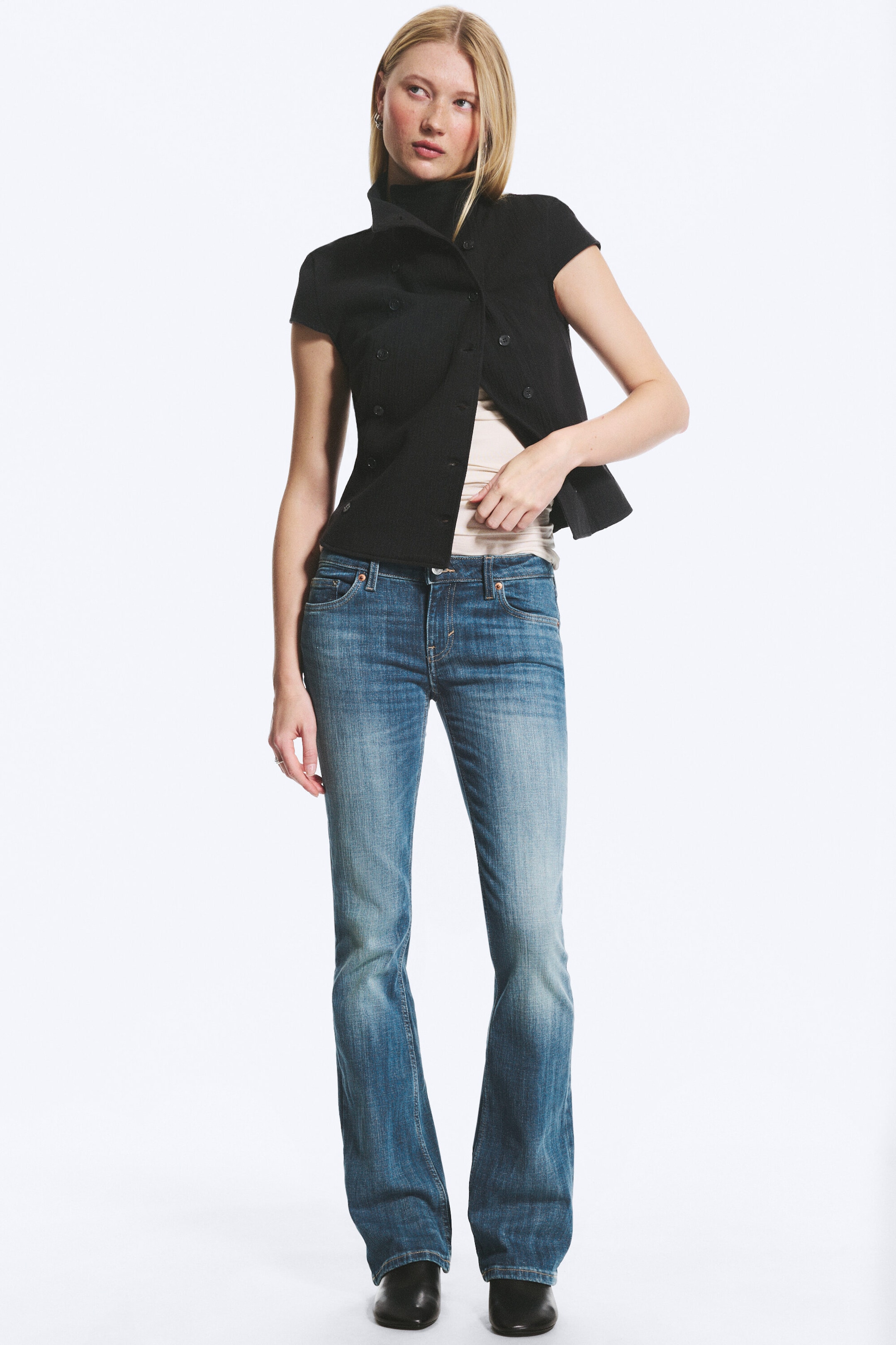 Oyster Blue - Mittelblau - Luna Low Waist Skinny Bootcut Jeans - 1