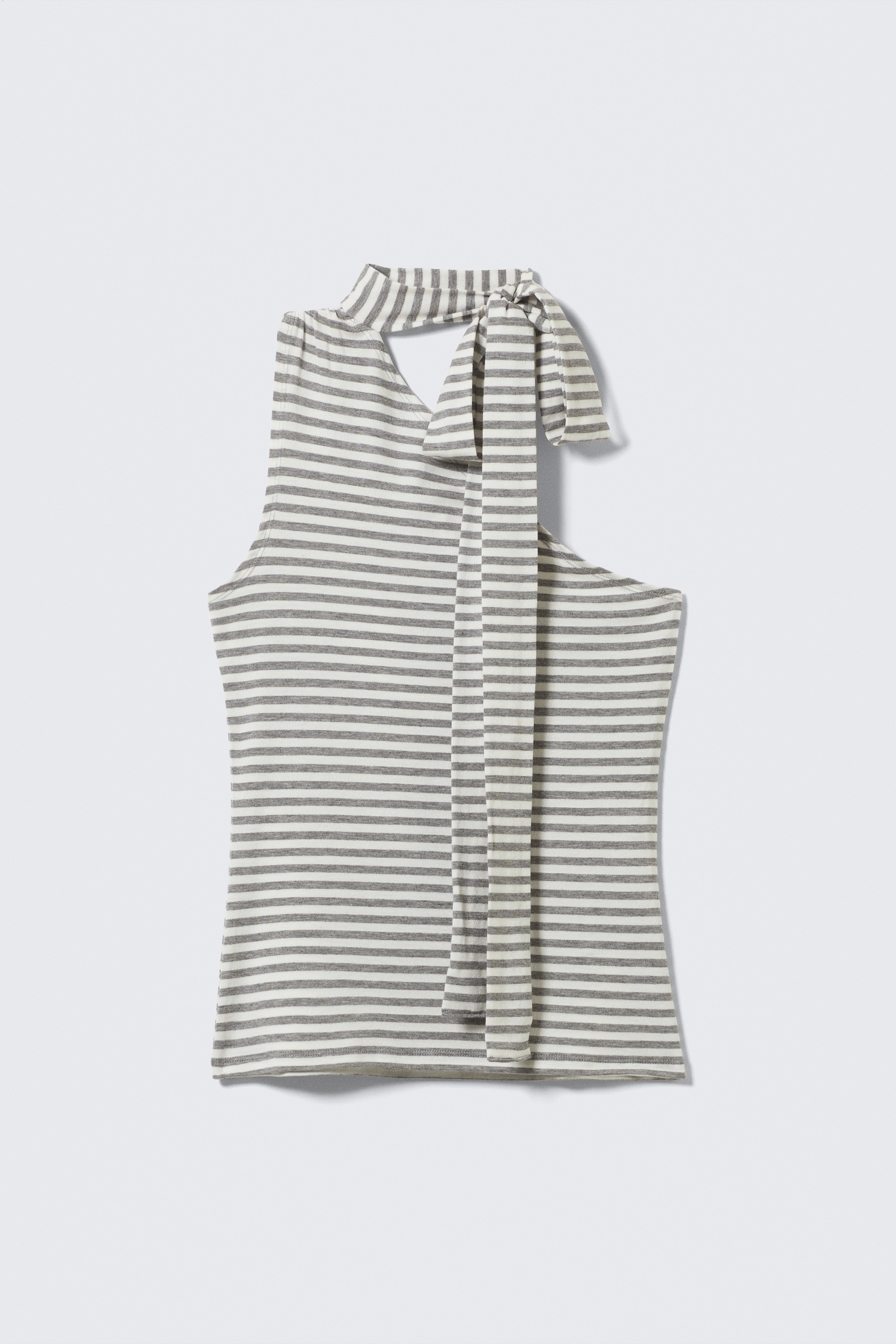 Lyocell One-shoulder Tie Top - Šedé a bílé pruhy/Červená/Black/Red/Striped Grey