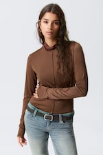 Brown - Fitted Turtleneck Top - 0