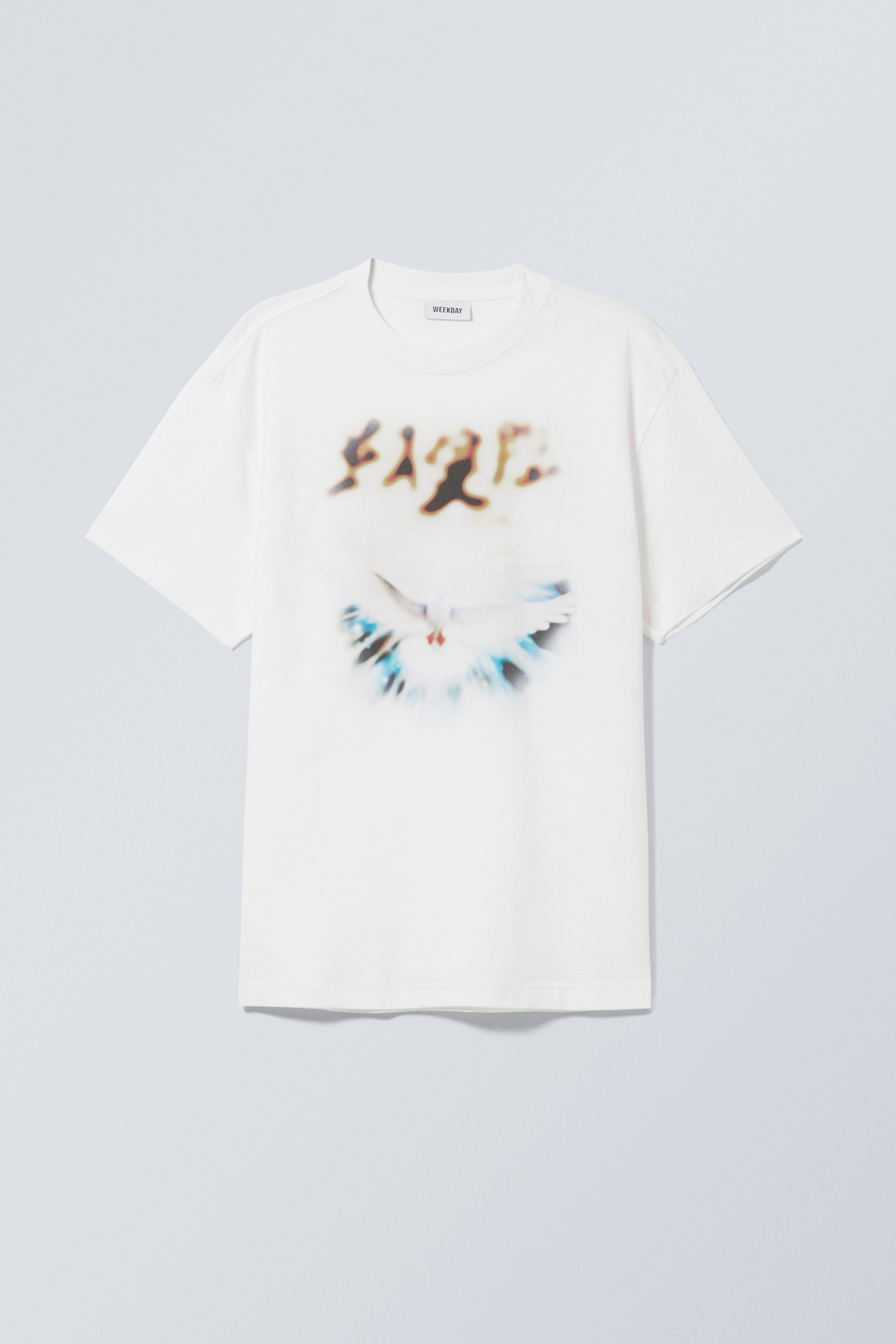 White - Blurry Dove - Oversized Graphic Printed T-shirt - 0