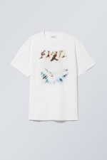 White - Blurry Dove - Oversized Graphic Printed T-shirt - 0