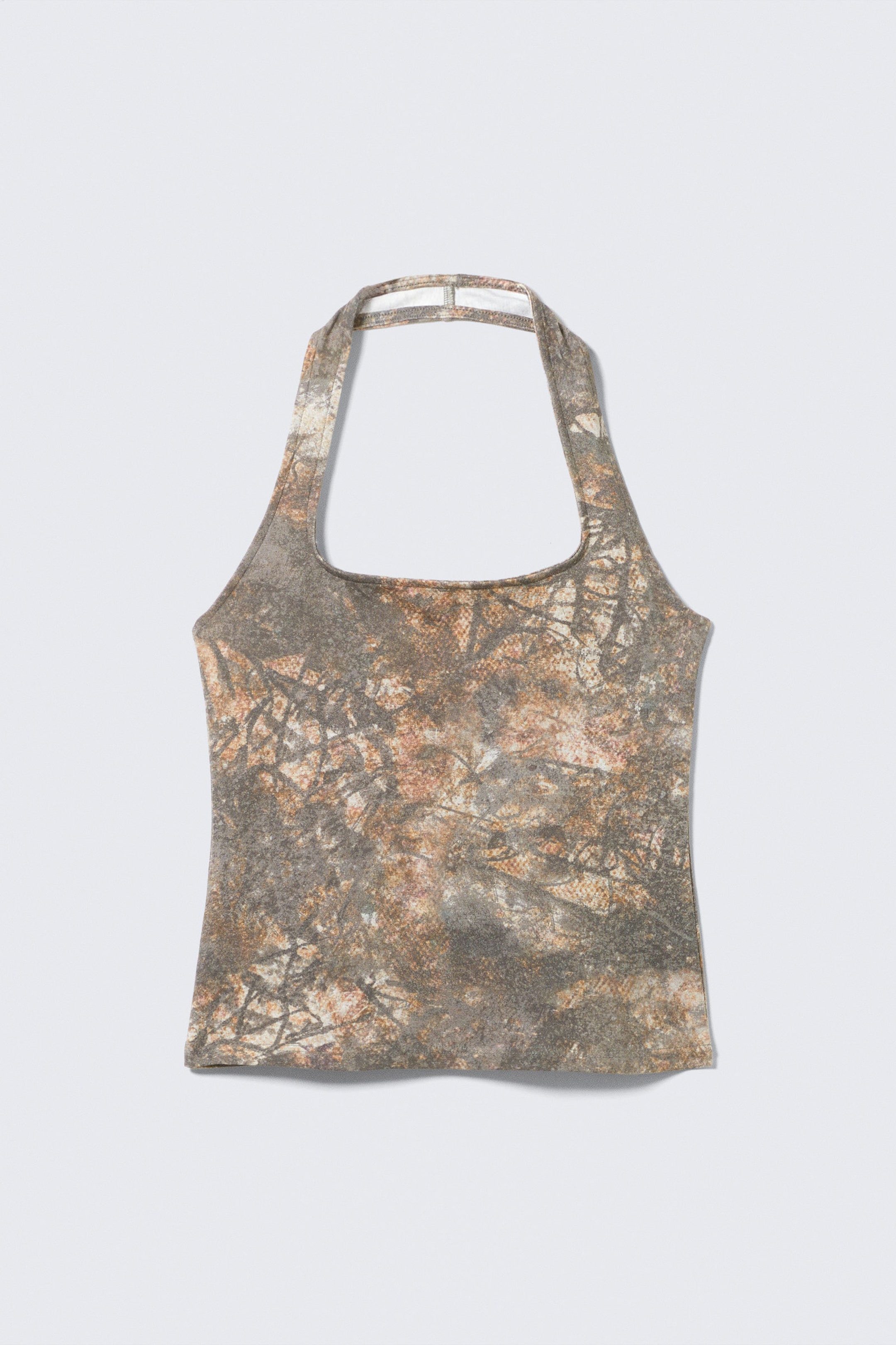 Khaki Green Print - Printed Square Neck Halter Top - 1