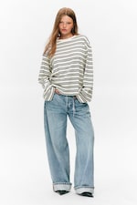 White - Black Stripes - Long-Sleeved Cotton T-shirt - 0