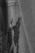 Dark Grey - Oversized Long-Sleeved Rhinestone T-shirt - 5