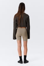 Greige - Mid Rise Fitted Biker Shorts - 2