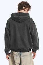 Noir délavé - Sweat à capuche zippé ample graphique - 3