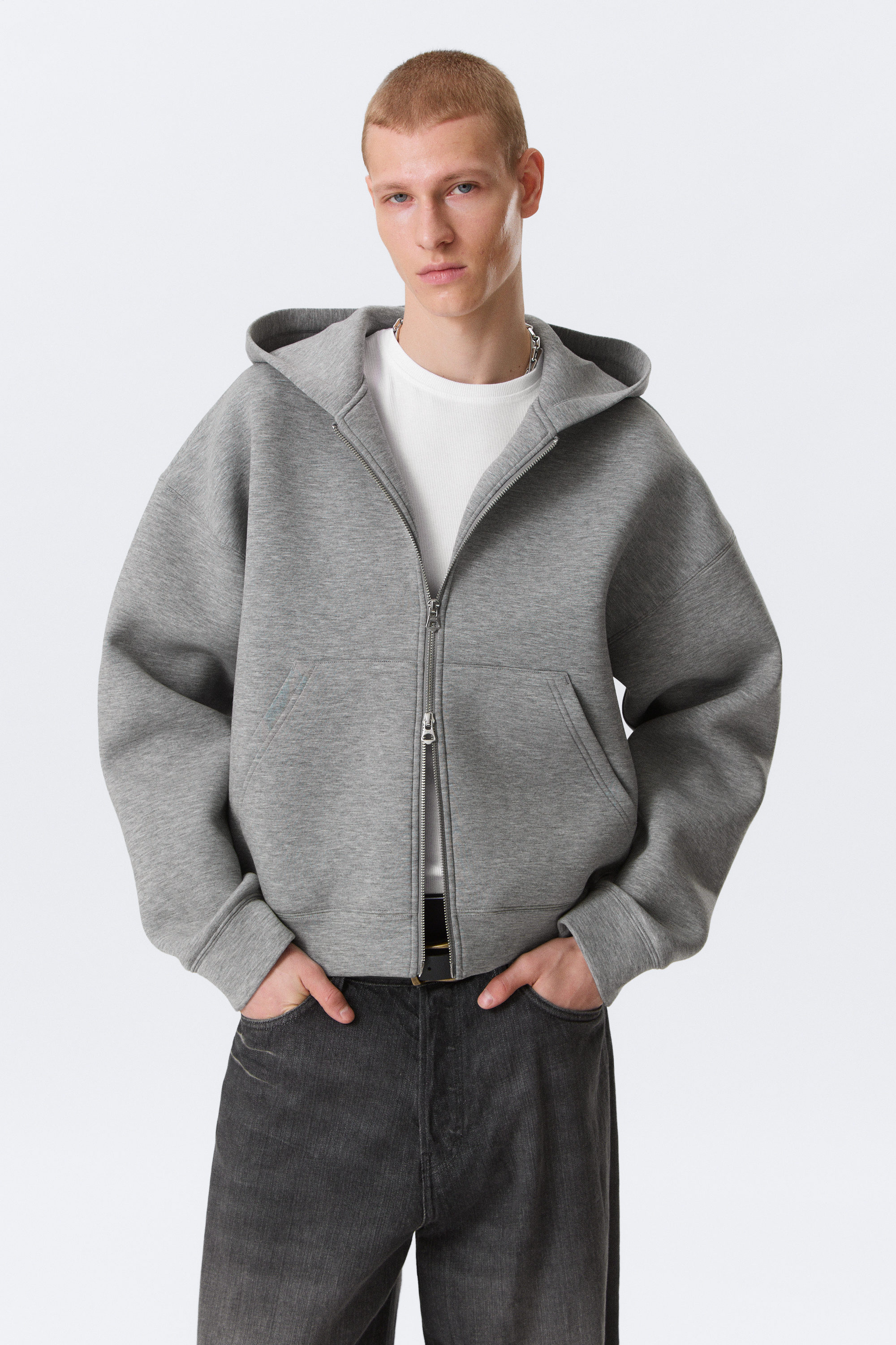 Grey Melange - Simon Scuba Zip Hoodie - 2