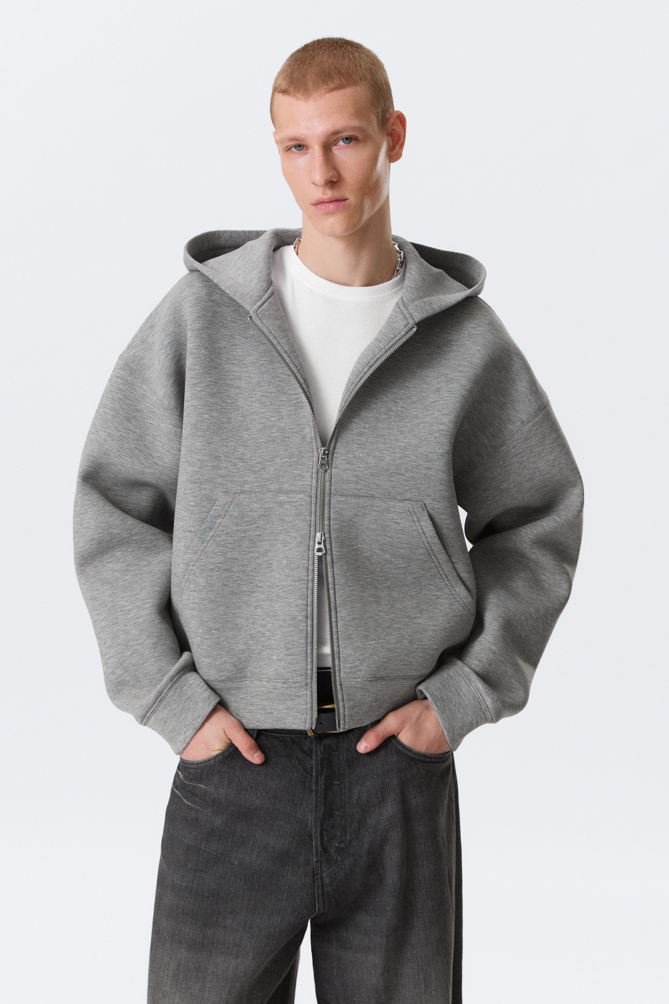 Grey Melange - Simon Scuba Zip Hoodie - 1