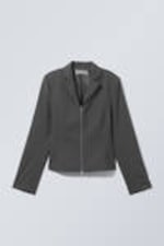 Grau gestreift - Kurzer Zip-Blazer - 0
