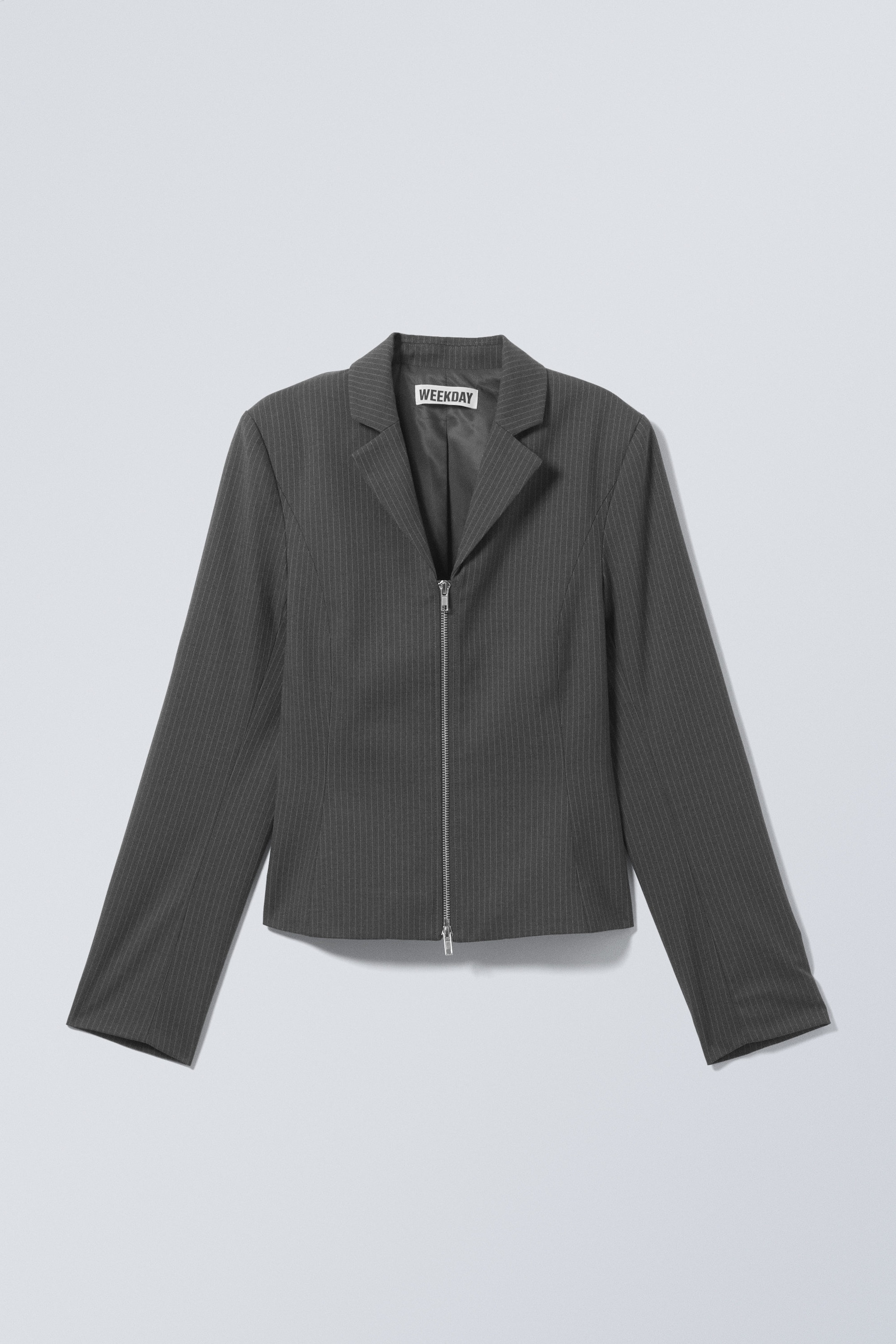 Grau gestreift - Kurzer Zip-Blazer - 1