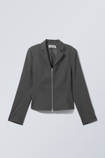 Grau gestreift - Kurzer Zip-Blazer - 0