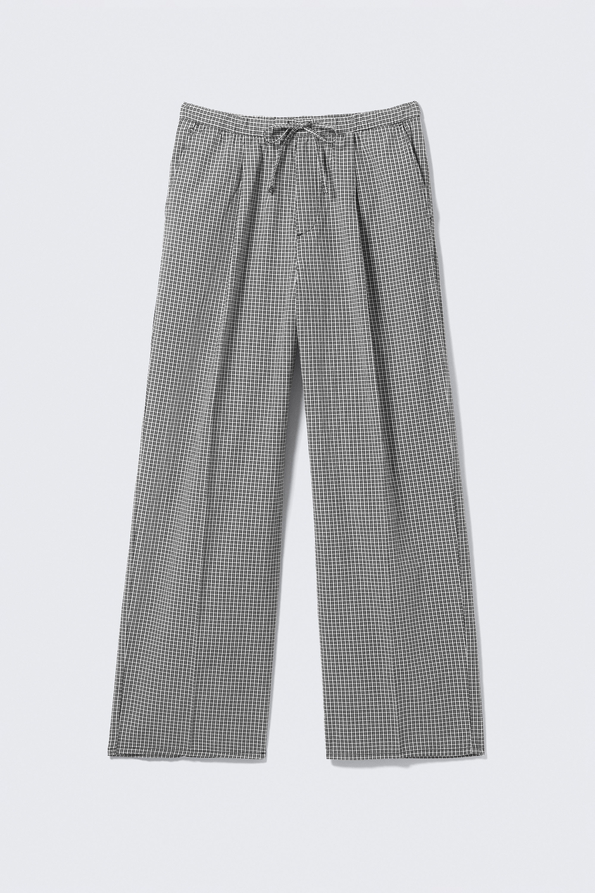 Black & White Check - Checked Loose Cotton Trousers - 2