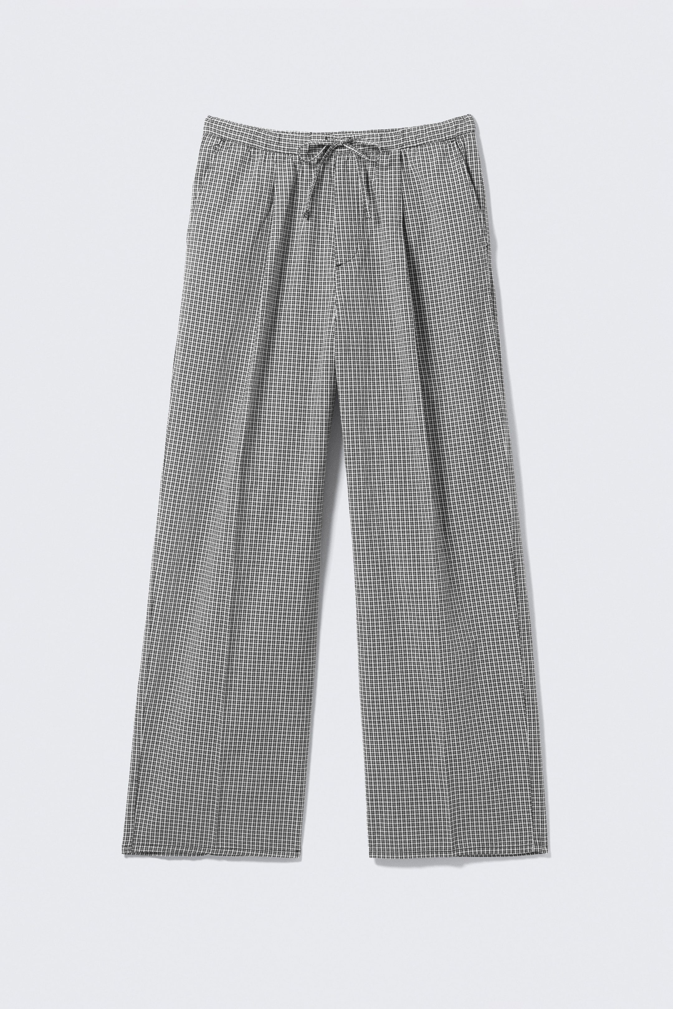 Black & White Check - Checked Loose Cotton Trousers - 1