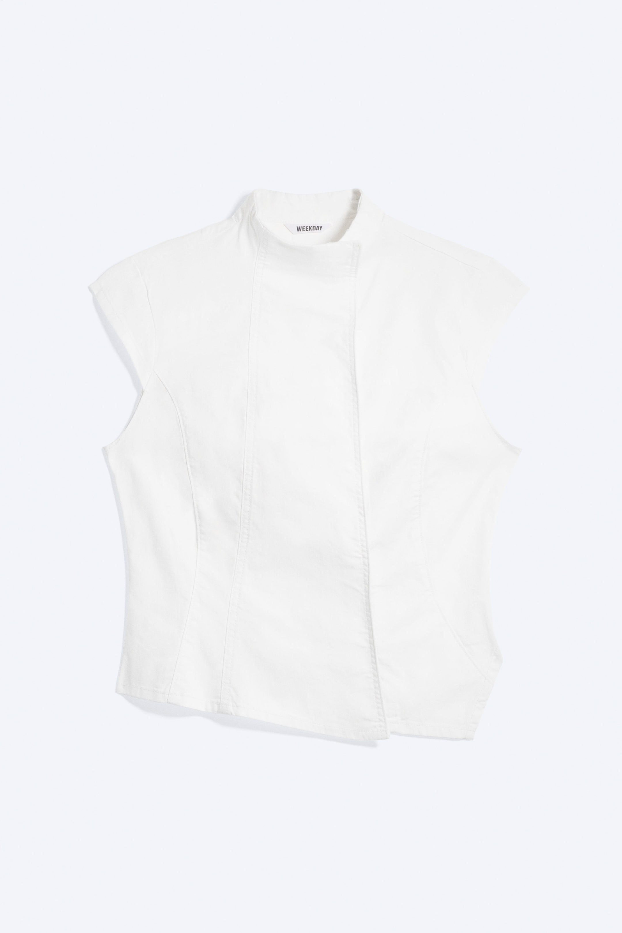 Blanc - Haut structuré asymétrique en coton - 4