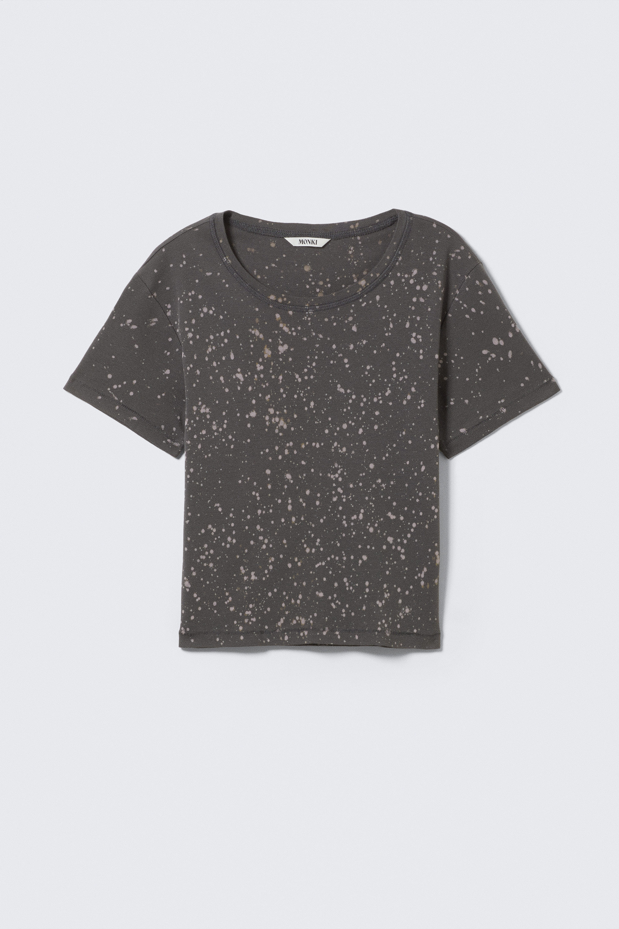Black - Acid Spray - Cropped Printed Ribbed Cotton T-shirt - 3