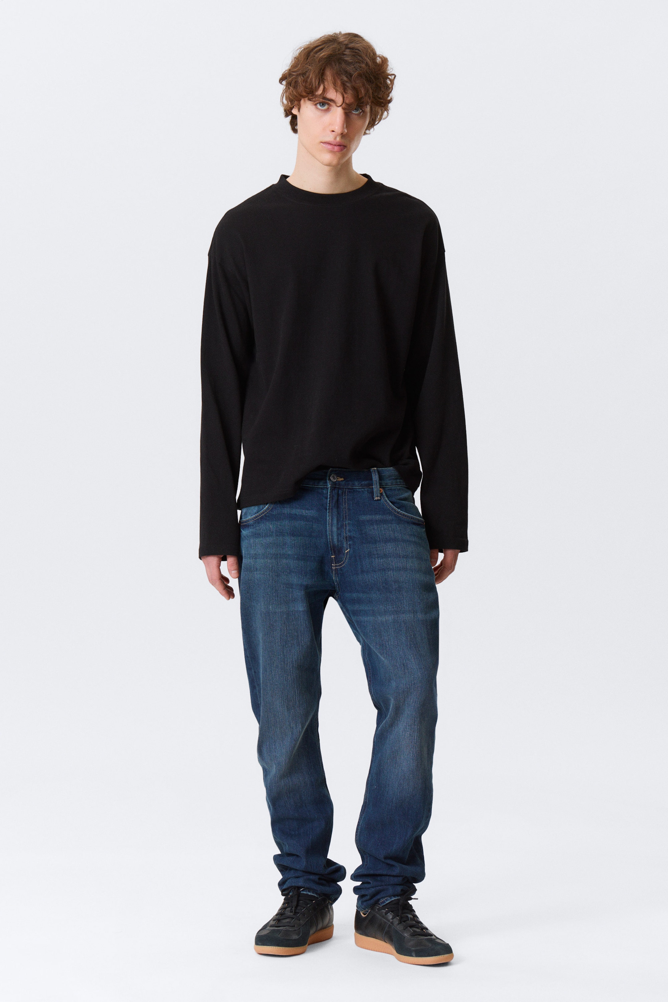 Deep Sea Blue - Dark Blue - Orion Mid Rise Slim Fit Straight Leg Jeans - 1