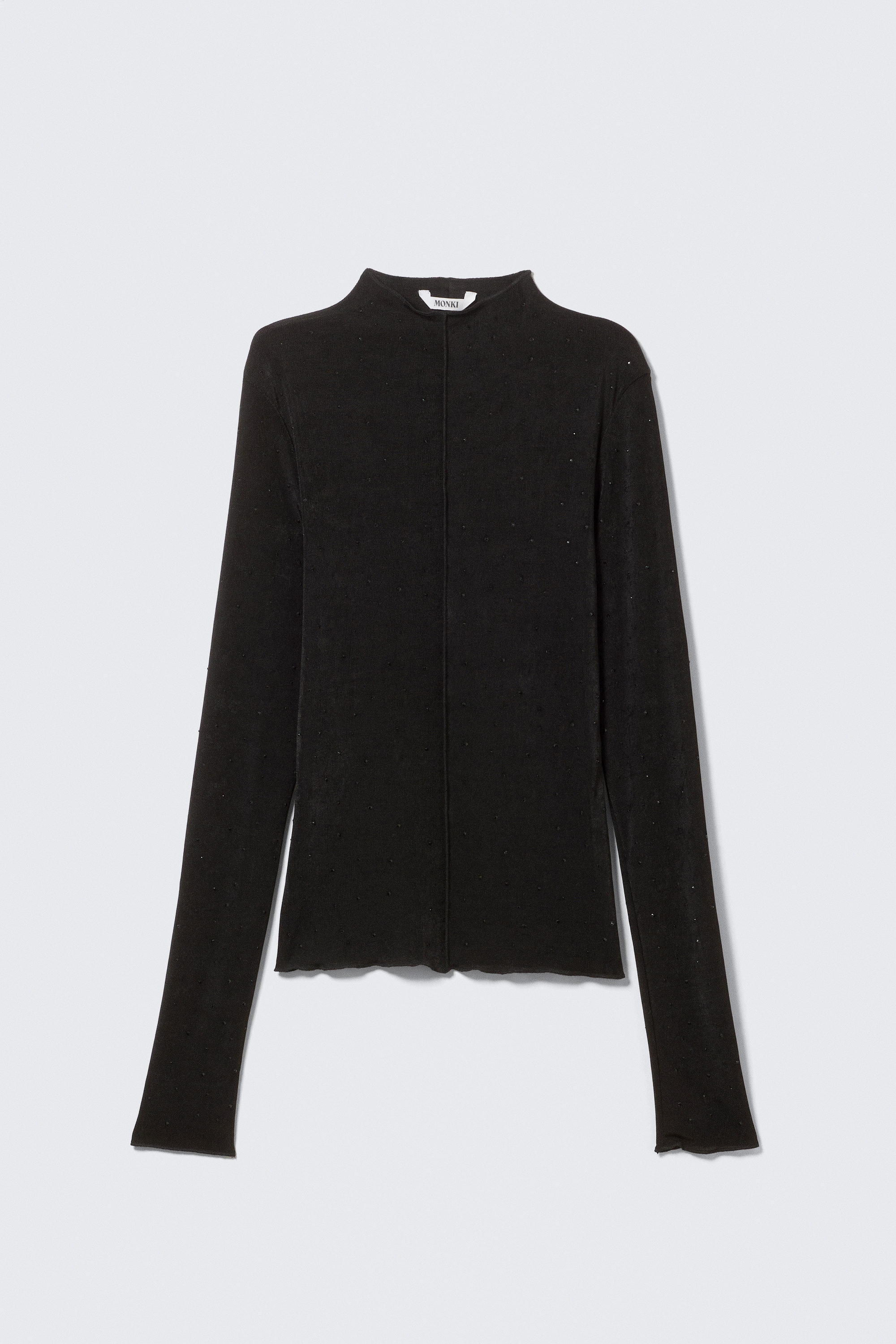 Black - Rhinestones - Long-Sleeved Rhinestone Mock-Neck Top - 3