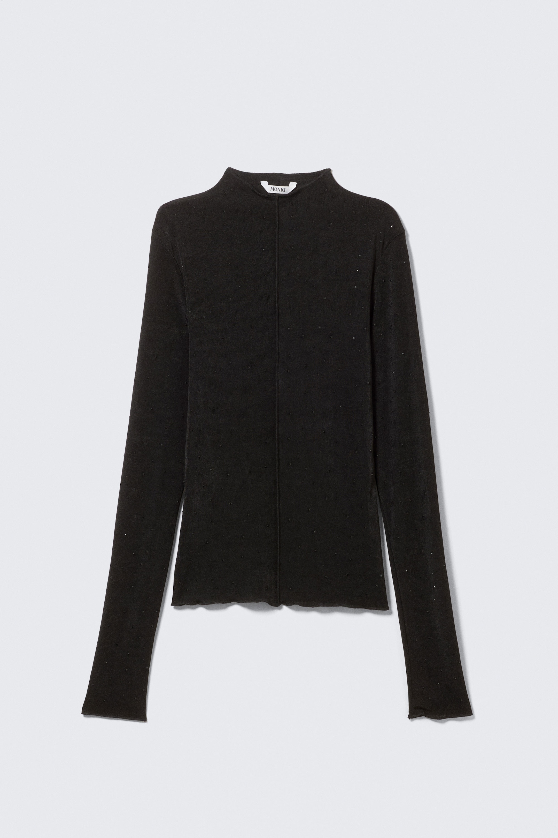 Black - Rhinestones - Long-Sleeved Rhinestone Mock-Neck Top - 3