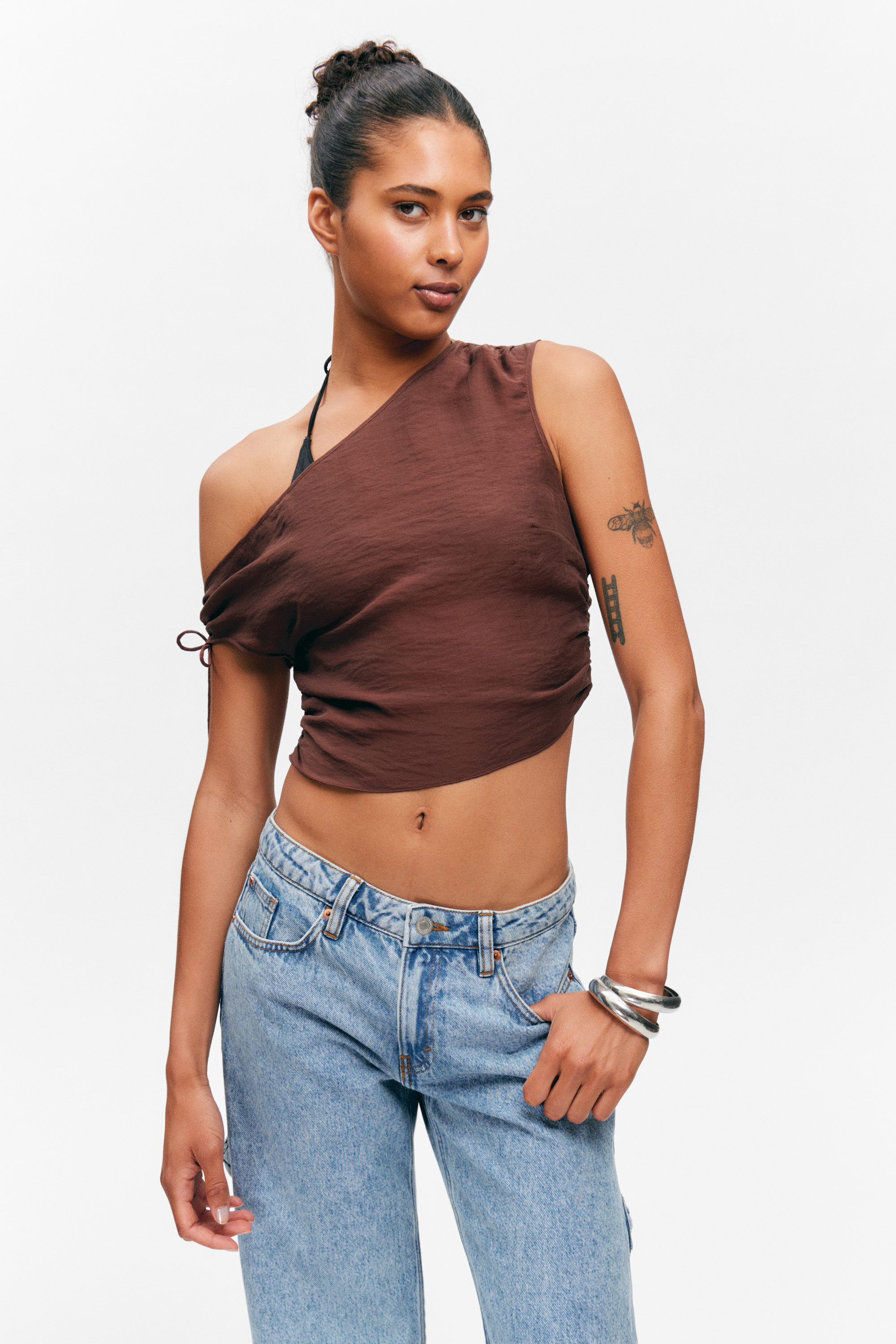 Brun - Transparent asymmetrisk dragsko-topp - 2