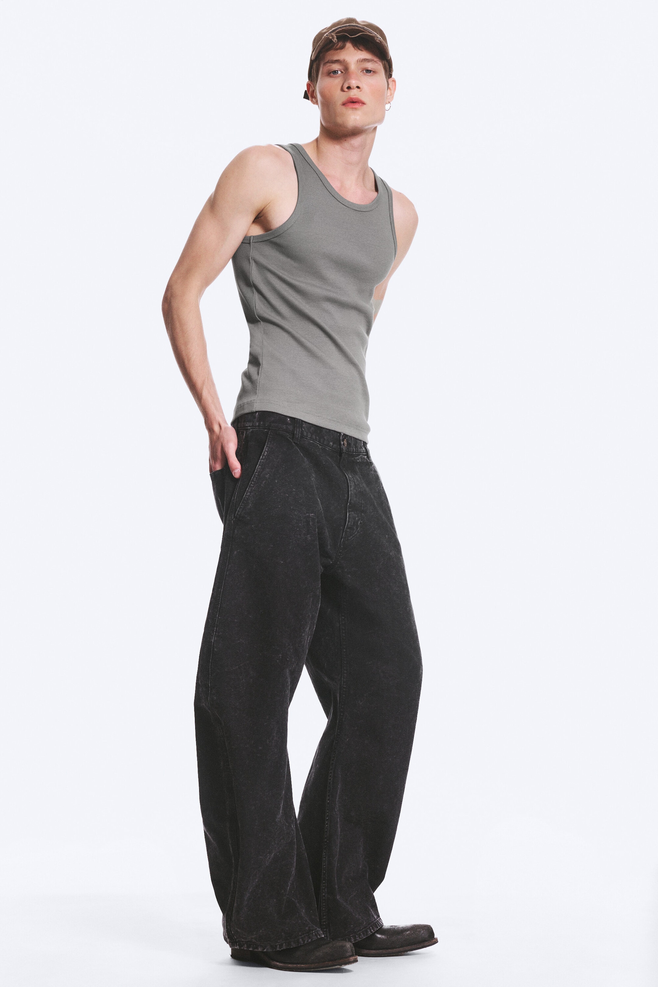 Washed Black - Loose Barrel Leg Workwear Trousers - 4