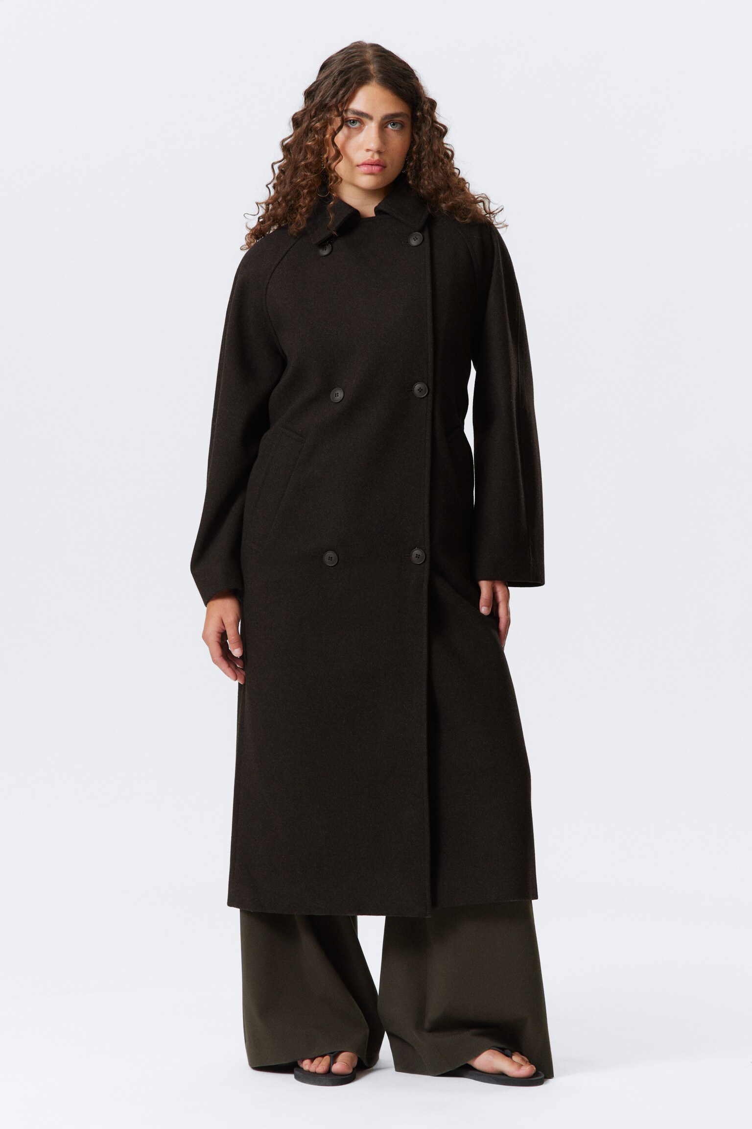 Kia Oversized Wool-Blend Double-Breasted Coat - Dark Brown Melange/Black/Dark Grey Melange/Light Beige - 8