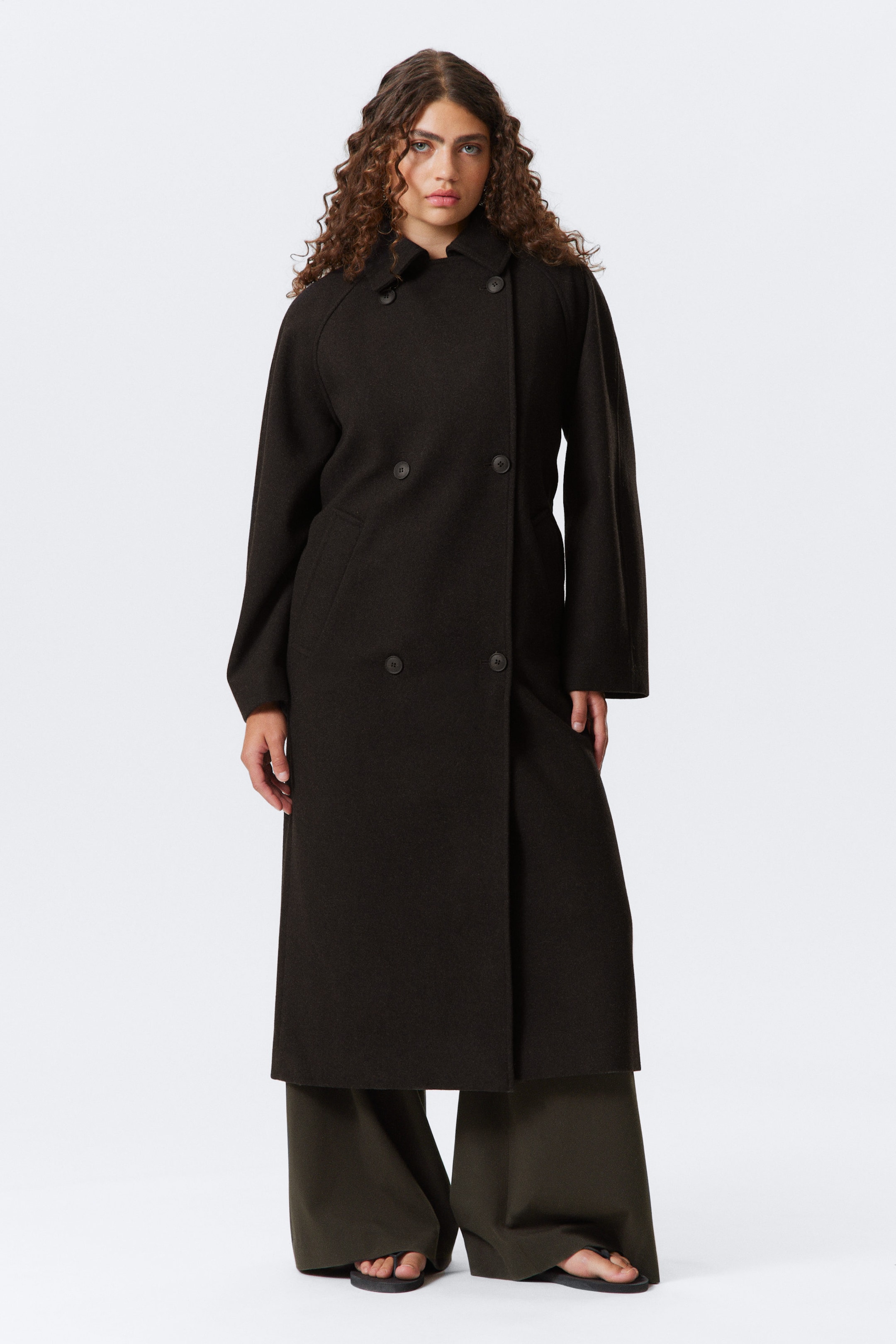 Dark Brown Melange - Kia Oversized Wool-Blend Double-Breasted Coat - 2