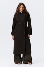 Dark Brown Melange - Kia Oversized Wool-Blend Double-Breasted Coat - 1