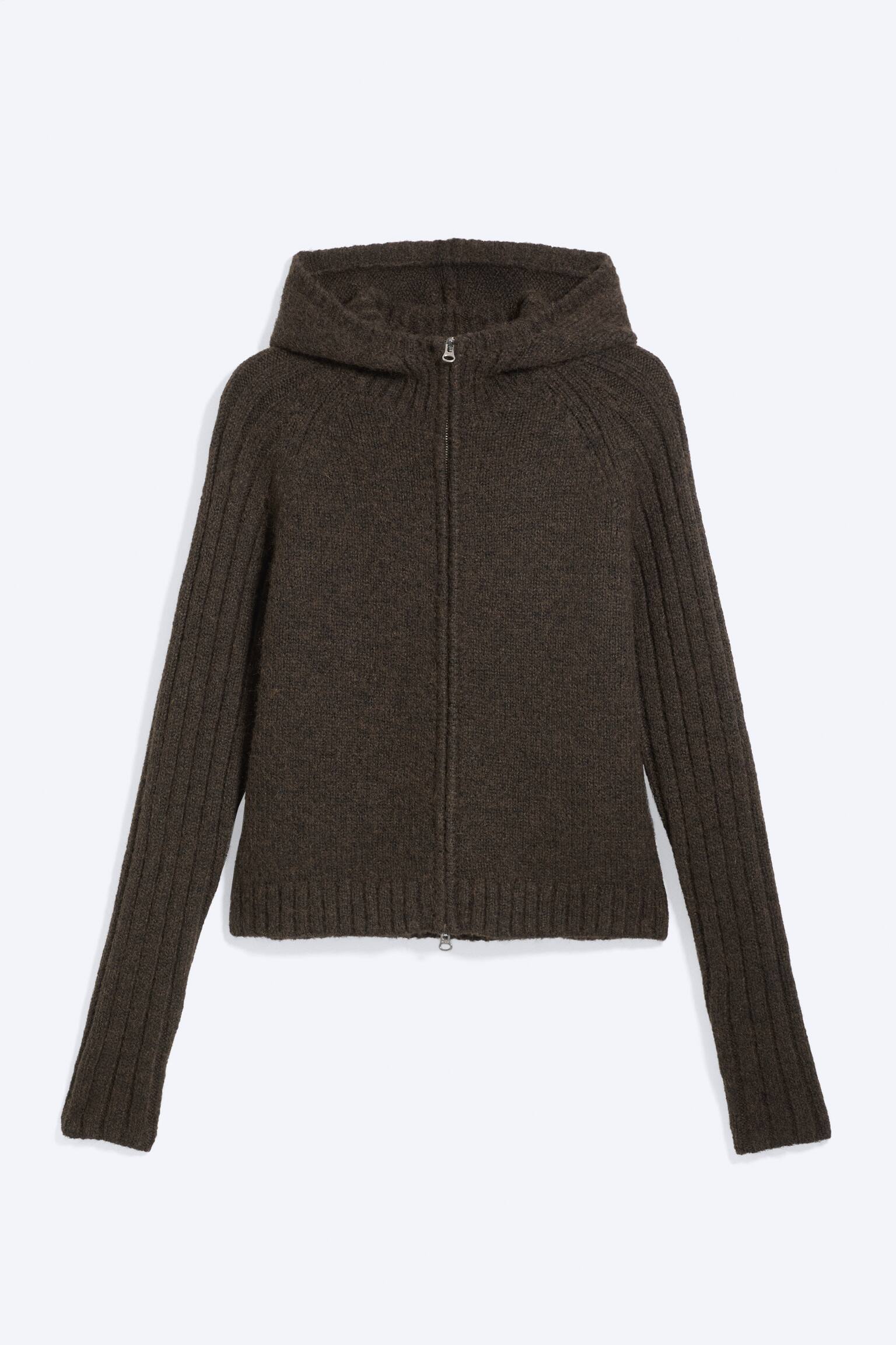 Knitted zip hoodie - Dark Brown/Dusty Grey Melange/Dusty Blue