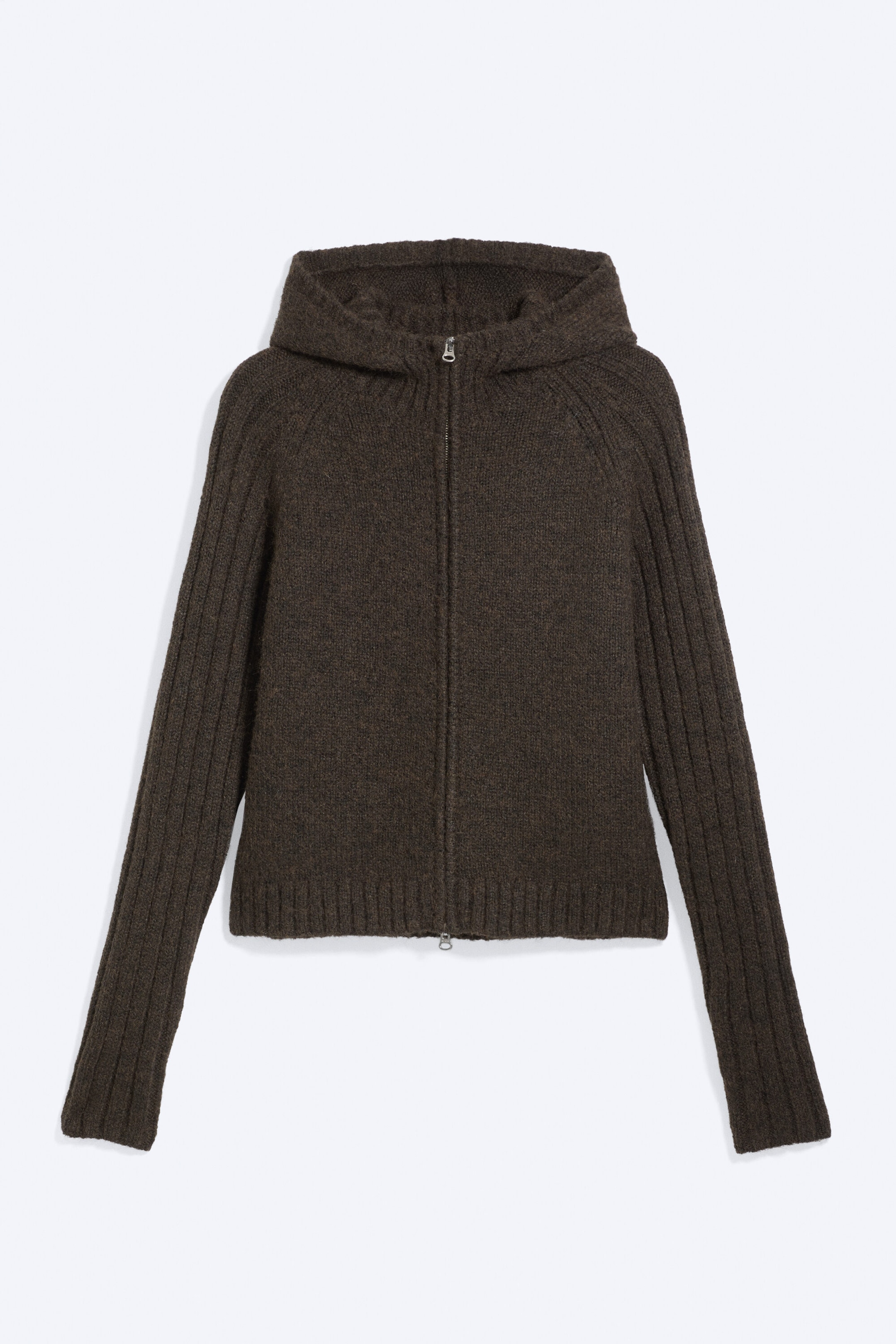 Dark Brown - Knitted zip hoodie - 1