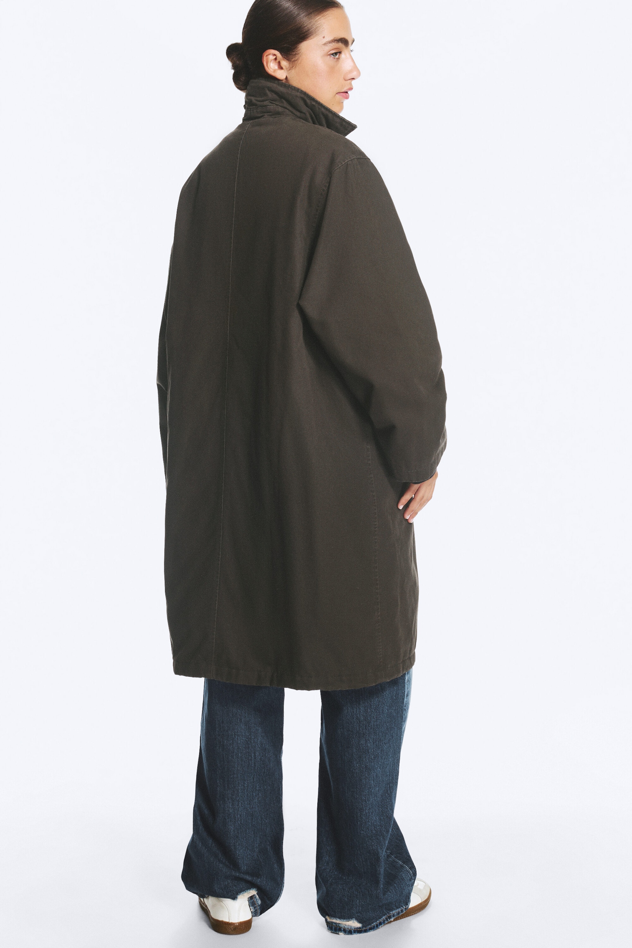 Dunkelgrau - Weit geschnittener Car Coat aus Canvas - 4