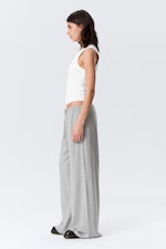 White - Grey Stripes - Mid Rise Loose Wide Leg Lyocell Trousers - 2