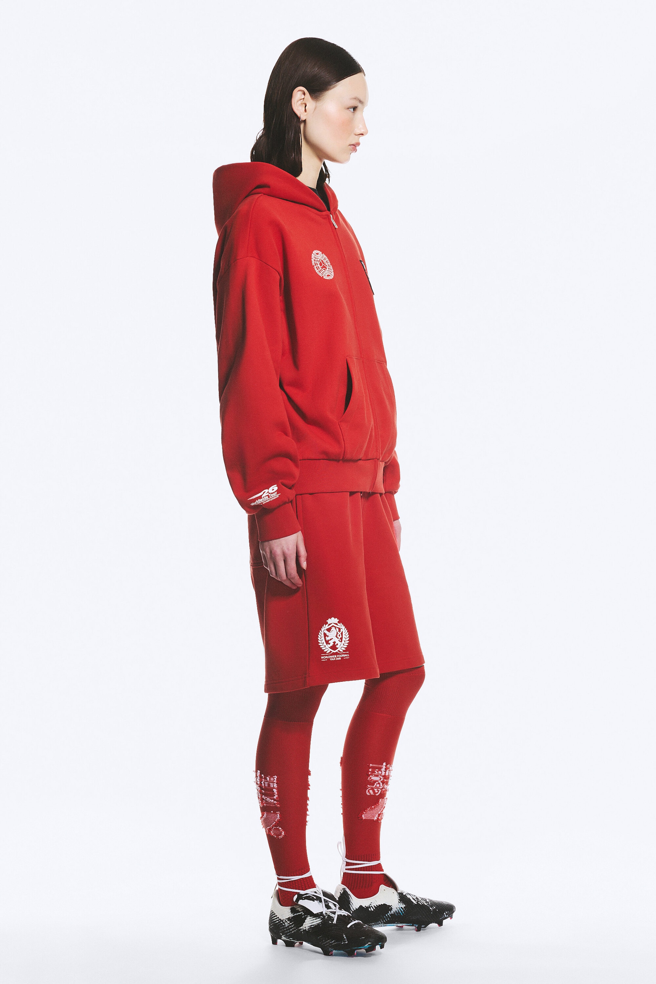 Bright Red - TOFFS Loose Fit Zip Football Hoodie - 3