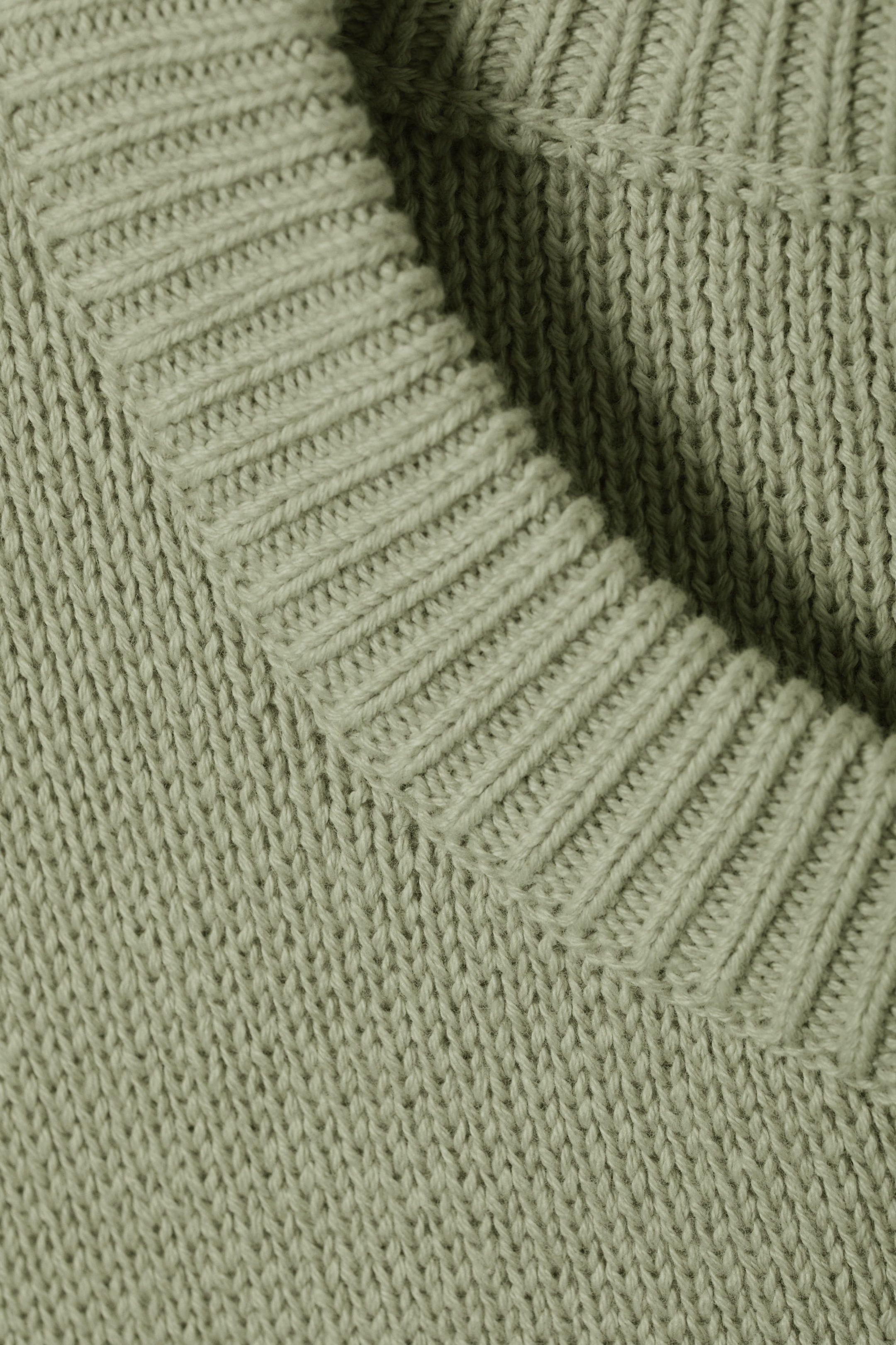 Light Khaki Green - Regular Knitted Cotton Sweater - 1