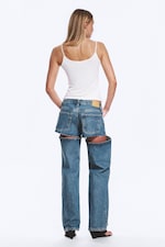 Medium Blue - Imoo Cut Low Rise Loose Wide Leg Jeans - 4